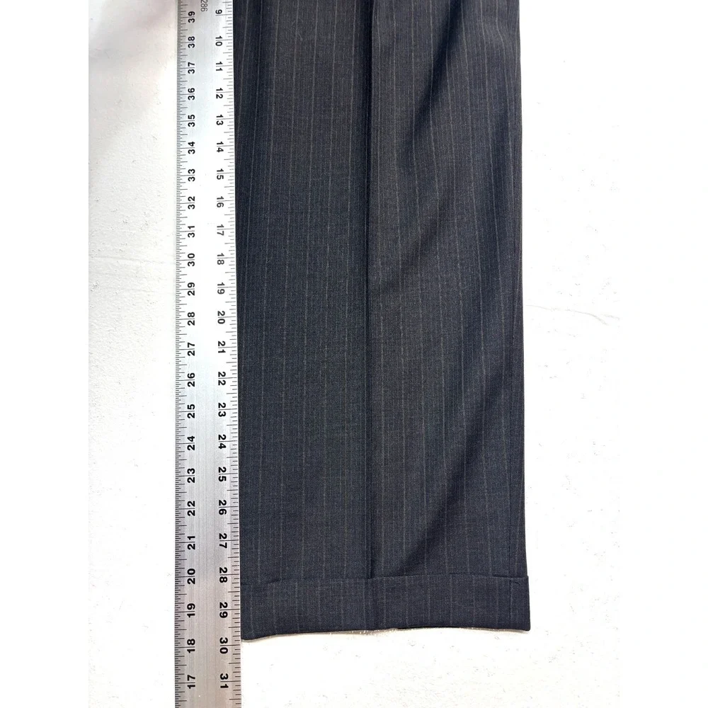Hickey Freeman 42R 38x30 Gray Tan Stripe 2pc Pant Suit Madison USA Pleated Wool